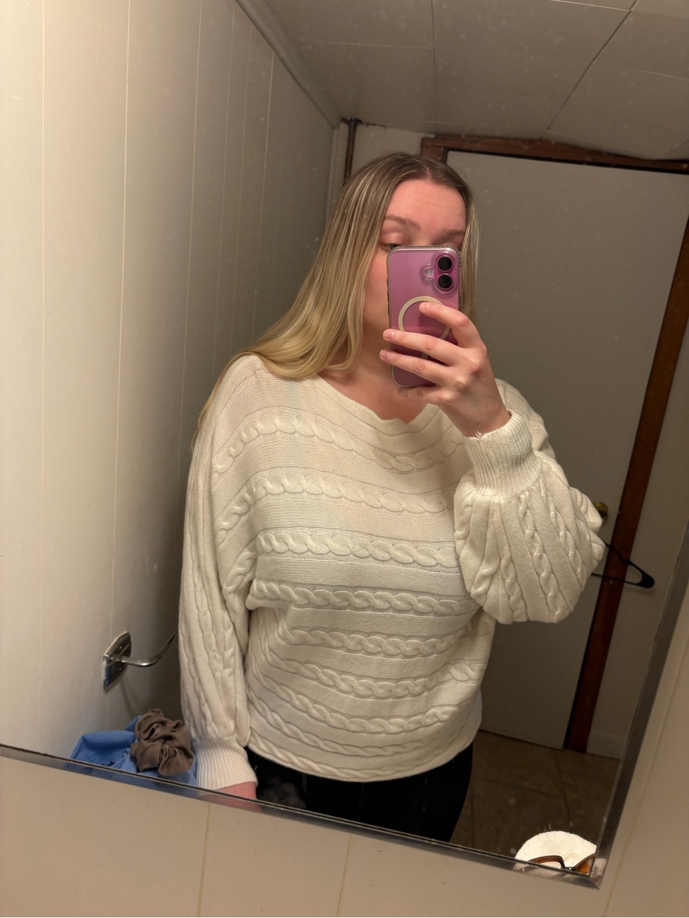 Vine & Love Cream Cable Knit Scoop Neck Sweater